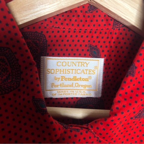 VINTAGE 80s Pendleton Red Western Medallion Paisley Long Sleeve Blouse Shirt L - Picture 5 of 7